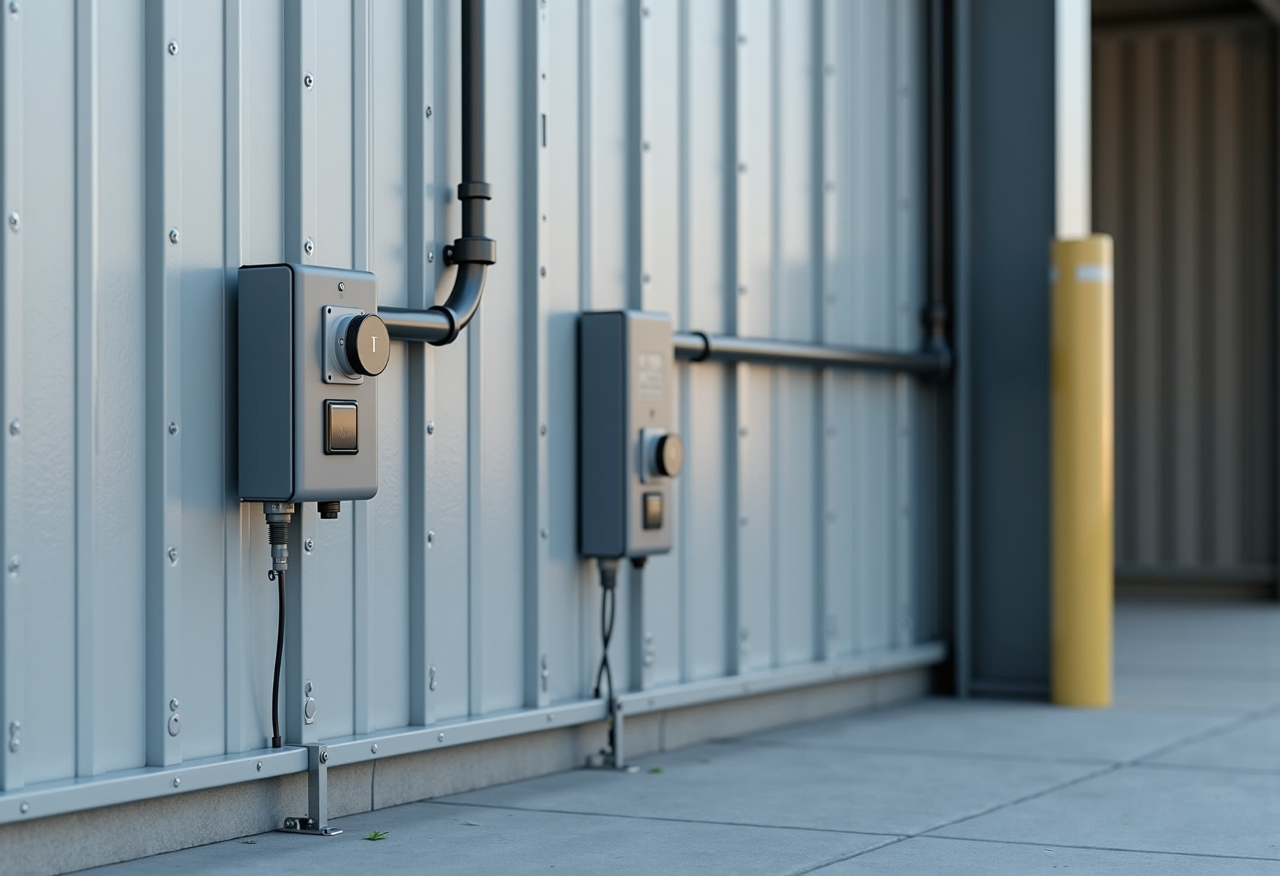 Conduit run along warehouse wall